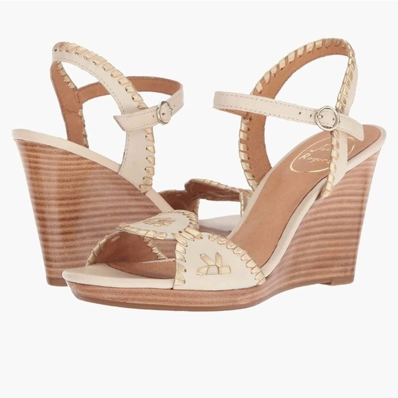 Jack Rogers Clare Wedge Sandal 10‎ Bone Ivory Gold Ankle Strap - Picture 10 of 10